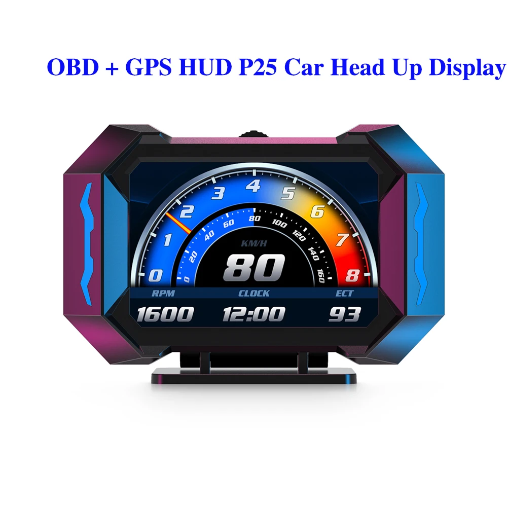 OBD + GPS HUD P25 Car Head Up Display on Board Computer Digital Speedometer Water Temp Fuel Consumption Slope Meter P24 Upgraded