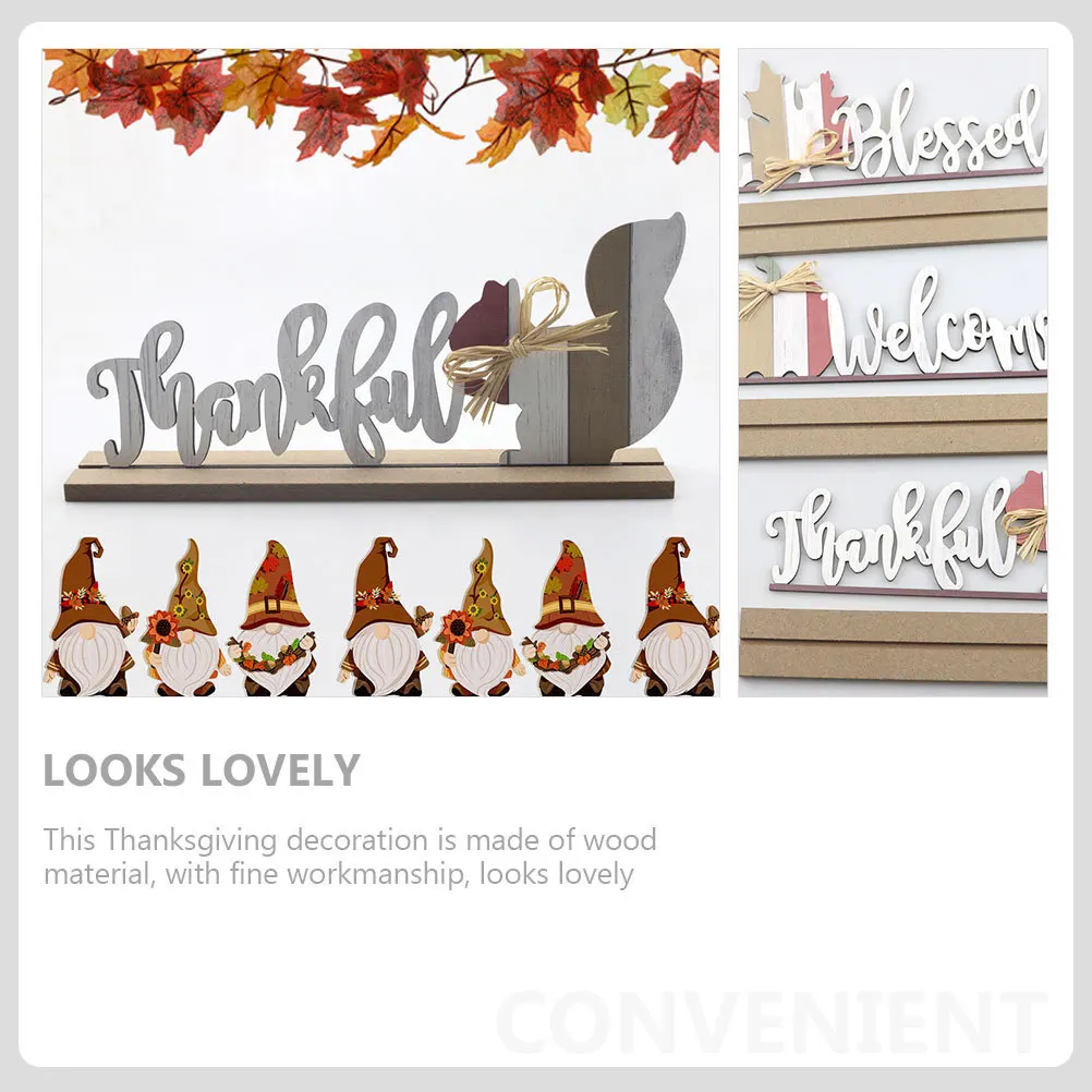 

3pcs Thanksgiving Decoration Wooden Table Sign Autumn Party Home Decor Desktop Fall Adornment Creative Ornament Stylish Letter
