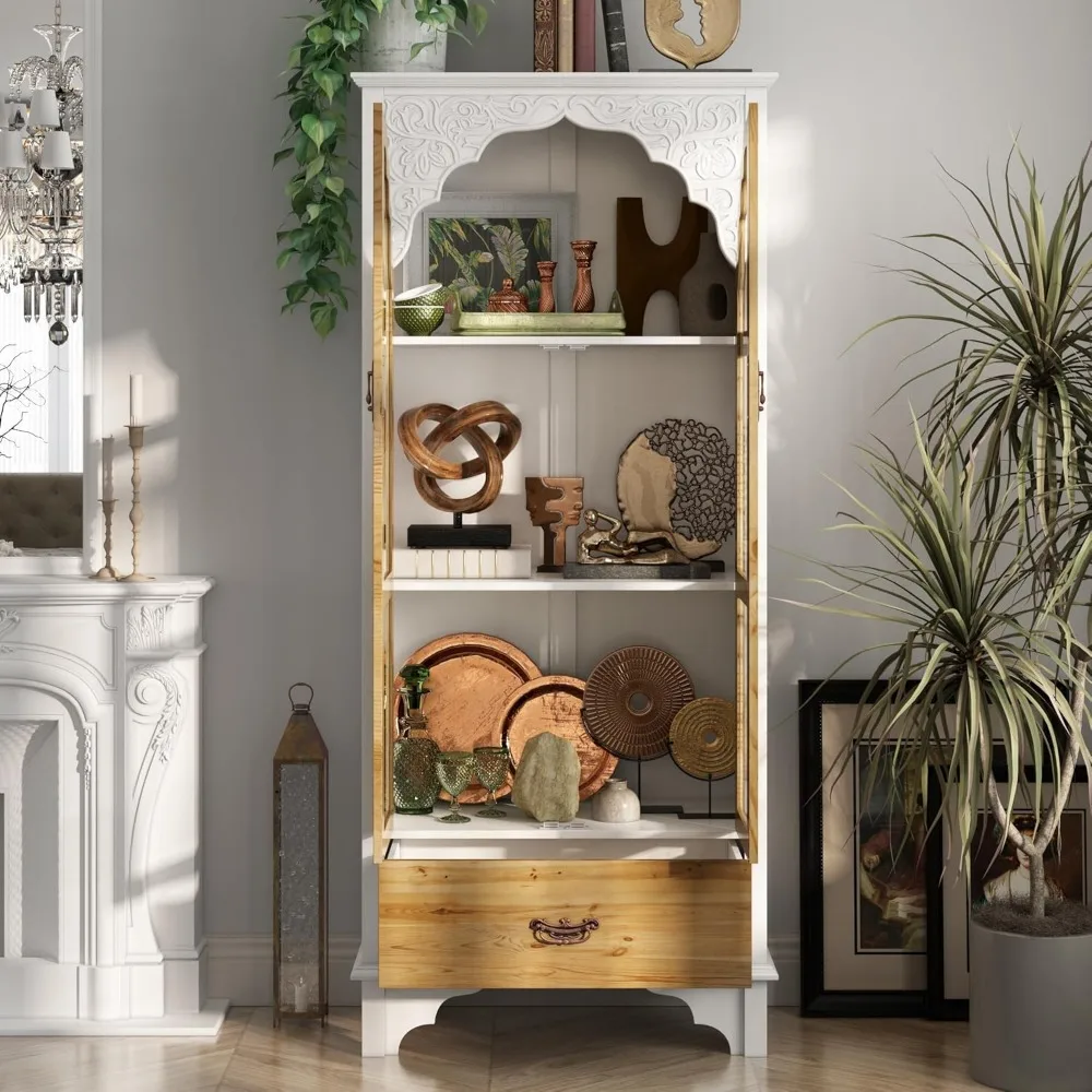 خزانة خشبية طويلة مع أبواب وأدراج وأرفف مفتوحة للمكتب المنزلي وغرفة المعيشة والدراسة وتنظيم الحمام