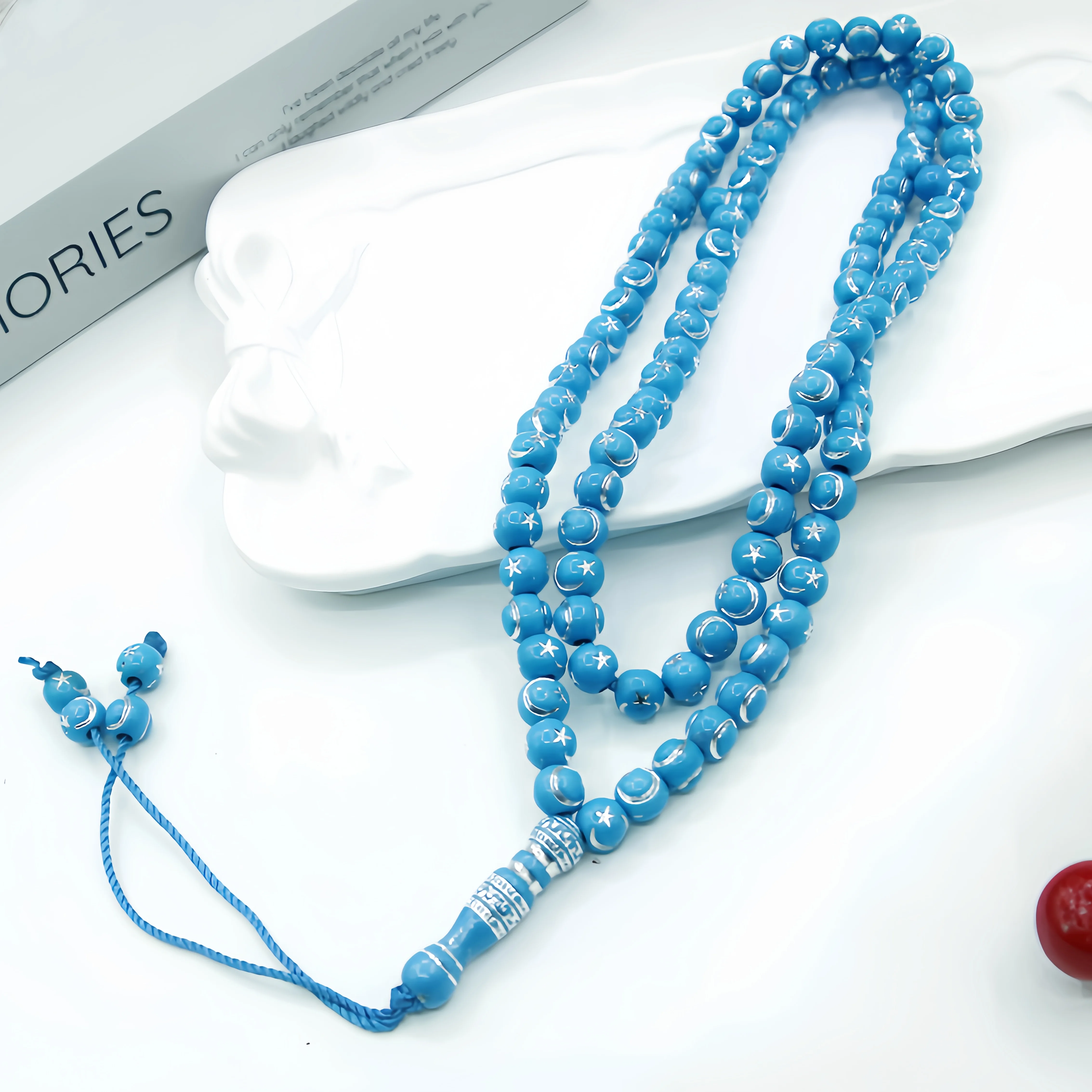 Vintage resin star-moon handheld prayer beads, 99 pieces of 8mm round beads, portable wearable prayer bead ornament