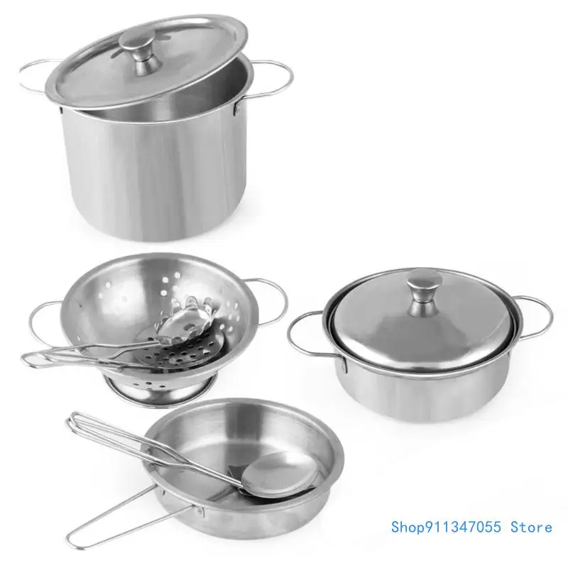 Kids Kitchen Pots Kitchen Stainless Steel Cookware Playset Pretend Play Toy Set Drop shipping