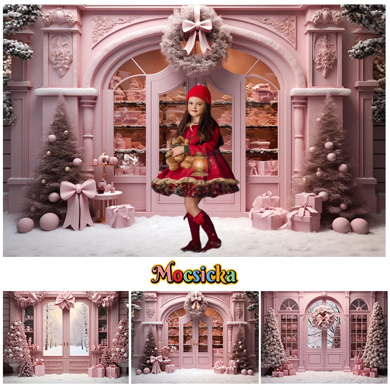 Décors de magasin de Noël rose, couronne d'arbre de Noël d'hiver, décor de vacances, fille, princesse, gâteau d'anniversaire, arrière-plans de photographie Smash