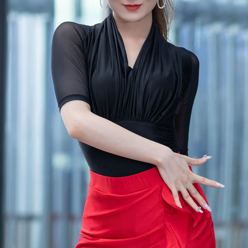 Women Ballet Leotards Latin Dance Gymnastics Leotards Girls Adult Nylon Mesh Splicing Aerial Yoga Ballet Dance Bodysuits