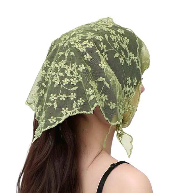 

652F Французская кружевная бандана с цветочным узором, треугольный платок на голову, удобная повязка на голову для женщин