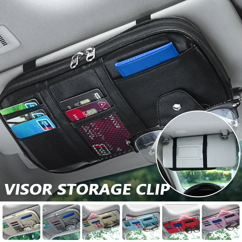 Car Sun Visor Organizer Multi-pocket Zipper Auto Truck SUV Storage Pouch Bills Pen Card Glasses Holder Car Accessories Gadget