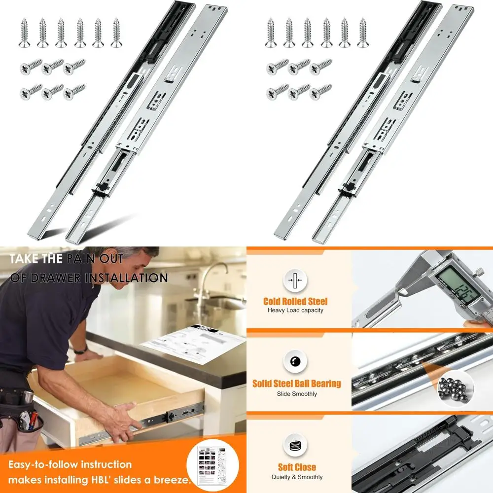 

5 пар усиленных выдвижных направляющих для шкафов, полный выдвижной ход, на шарикоподшипниках, нагрузка до 200 фунтов, холоднокатаная сталь, устойчивая к ржавчине