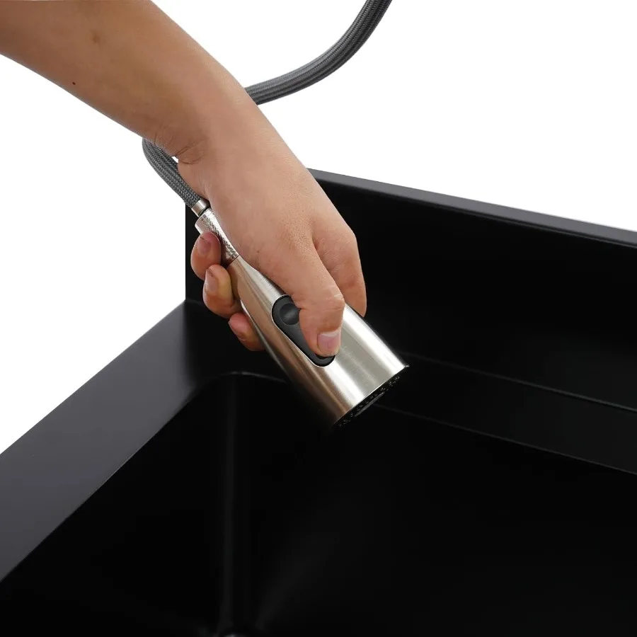 حوض وعاء واحد قائم بذاته مع صنبور قابل للسحب مقاس 31 بوصة حوض مطبخ للمطاعم التجارية مع فكرة صنبور الماء الساخن والبارد #6