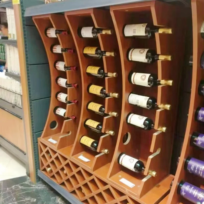 Custom.Custom قبو النبيذ الأحمر الزجاجة النبيذ خزانة عرض خشبية حامل أرفف سوبر ماركت البيرة شرب تخزين المشروبات الكحولية