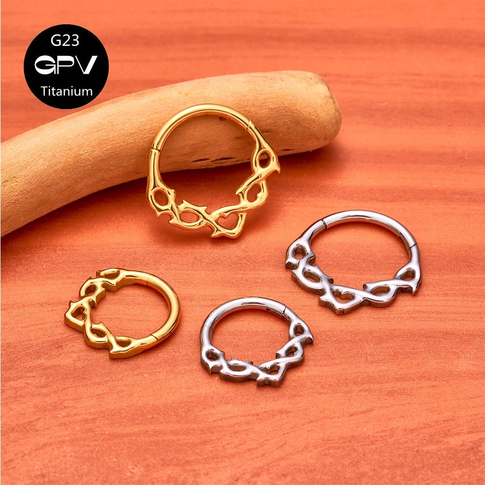 G23 F136 Titanium Nasal Septum Ring Flower Fried Dough Twists Circle 18K Gold Punk Pierced Jewelry for Men and Women Nose Ring