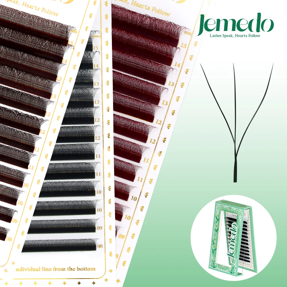 JEMEDO 3d W Lashes 0.07mm 3d Brown Eyelashes Natural Soft False Mink C/D/M(LU) Wine Red Eyelash Extensions For Makeup Wholesale