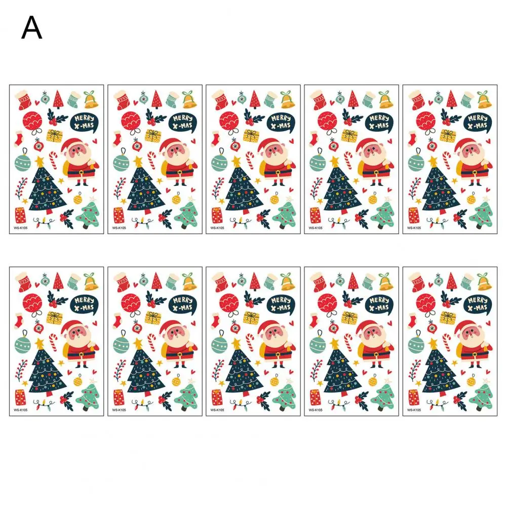 Versatile Body Sticker Designs Christmas Cartoon Tattoo Stickers Festive Waterproof Decals for Kids' Holiday Party 10 Sheets