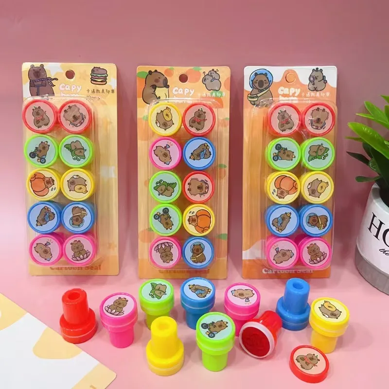 10Pcs/Box Capybara Children Toy Rubber Stamps Cartoon Kid Seal DIY Scrapbook Photo Album Decor Stamper children's day gift