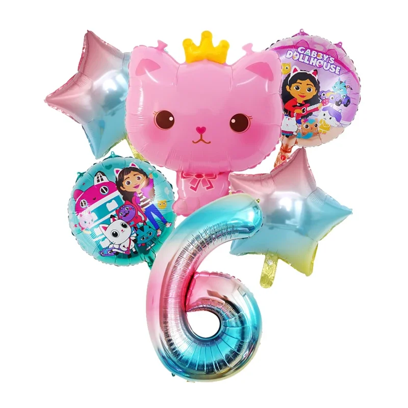 Gabby DollHouse Metallische Luftballons Cartoon Mädchen Geburtstagsparty Dekorationszubehör Baby-Shower Globos Geschenk