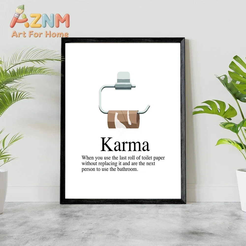 1pc frameless Karma Definition Poster Print Wall Art Canvas Painting Modern Funny Bathroom Sign Toilet Humour Pictures Bathroom