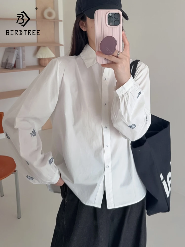 

Новинка 2025, осенняя хлопковая рубашка с длинными рукавами, женская рубашка с отложным воротником и вышивкой, шикарная свободная блузка в стиле ретро Mori Girl T59620CC