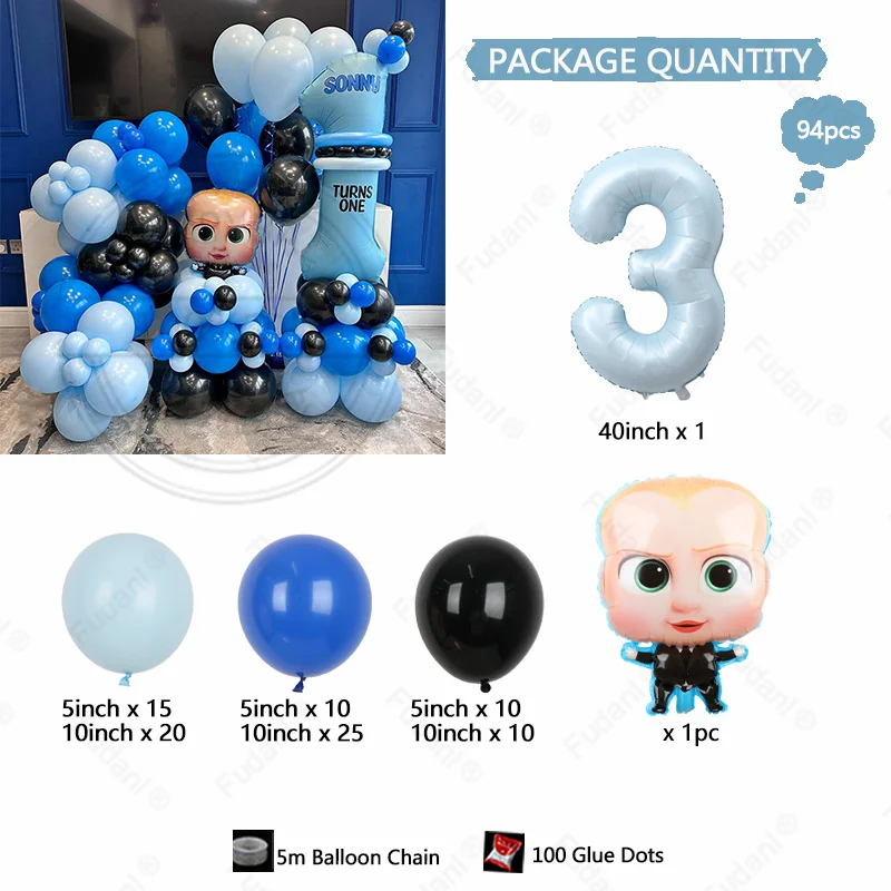 94 pezzi Boss Baby Nero Blu Palloncino in lattice Ghirlanda Arco Kit Ragazzo Festa di compleanno Bomboniere Baby Shower Globos Compleanno bambino 1 anno