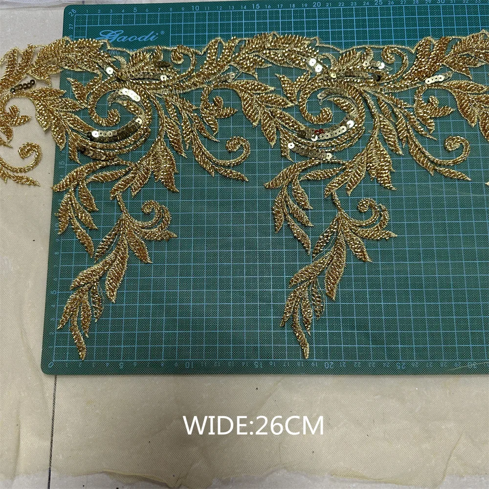 5yards Exquisite Rose Gold Floral rhinestone sequin seed bead lace applique Leaves pattern  Lace Trim for Bridal dress