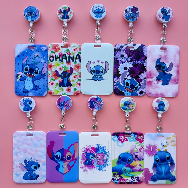 Disney  Stitch Retractable ID Name Card Holder Badge Luxury Credit Bus Card Cover Student Nurse Cards Protectors