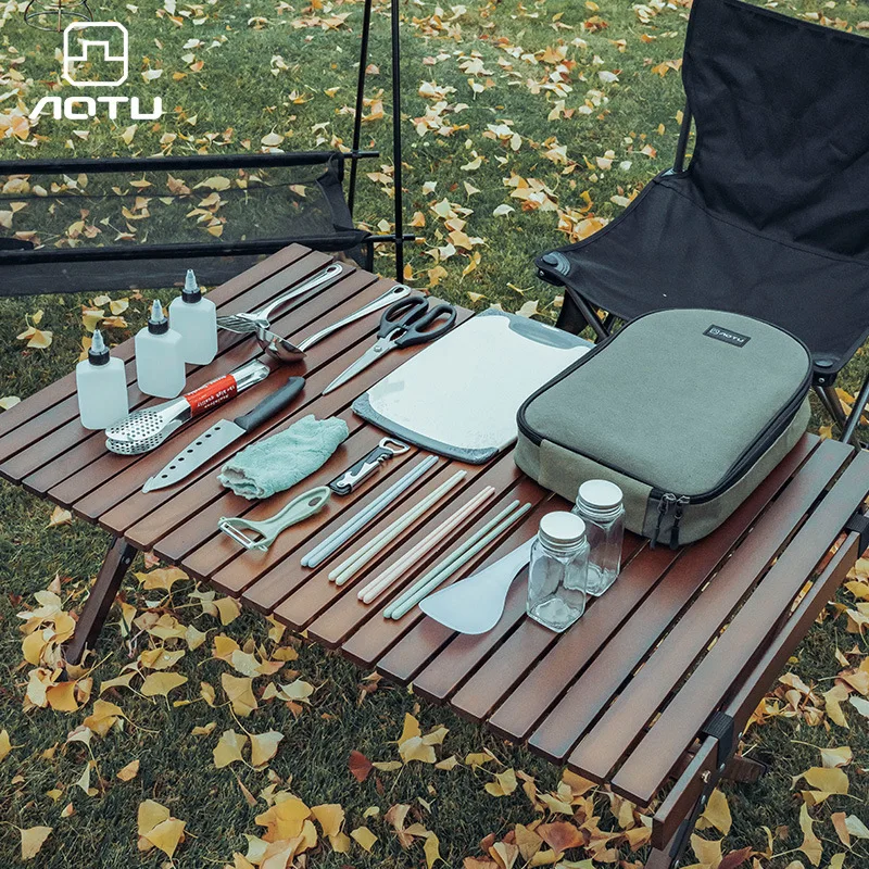 Outdoor Kitchenware 16 Piece Stainless Steel Camping Equipment Portable Storage Bag Cooking Utensils Tableware Picnic Camping