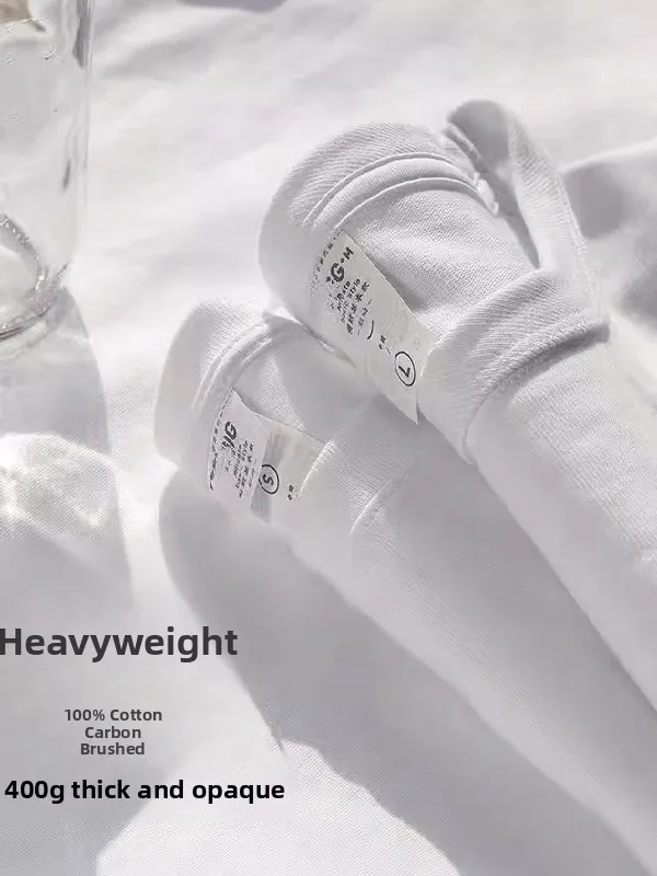 Heavyweight Pure Cotton ort Sve T-irt Ivory White 400g Summer Loose Fit ex Breathable Knitted Cotton Tee for Teens