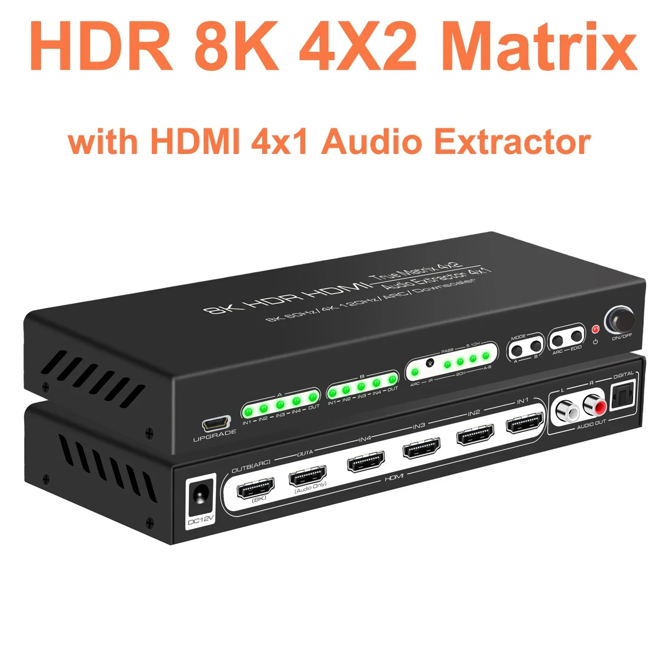 HDMI 2.1 8k Switch 4 in 1 Out Audio Extractor 4 in 2 Out 8K 4x2 HDMI Matrix Video Splitter 4K120Hz 8K60HZ for PS5 XBOX PC To TV