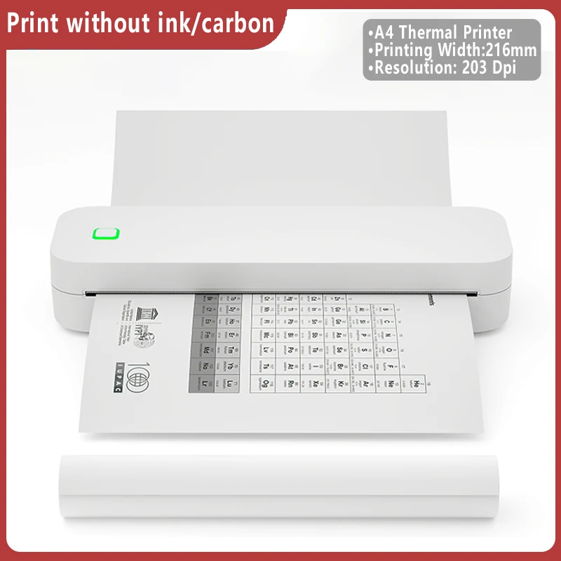 A4 Portable Mini Thermal Printer 203dpi PDF Word Printing Mobile Phone Wireless Bluetooth Document Office Android iOS A4 Printer