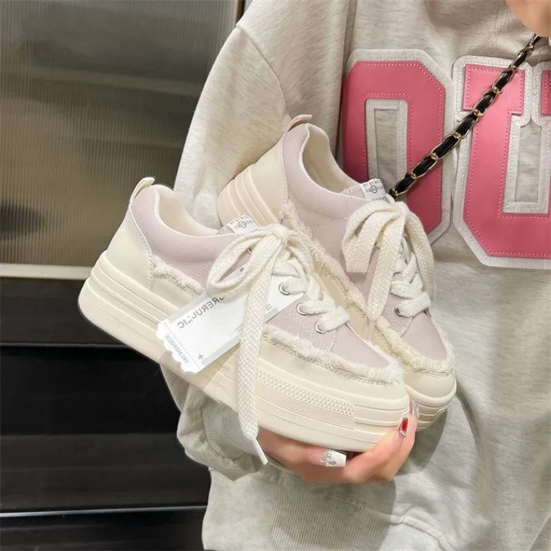 Obuwie damskie Off White Sneakers Buty dla kobiet Okrągłe palce Casual Lace Up Sport Athletic Oferty Stylowe Tanie Koreańskie 39