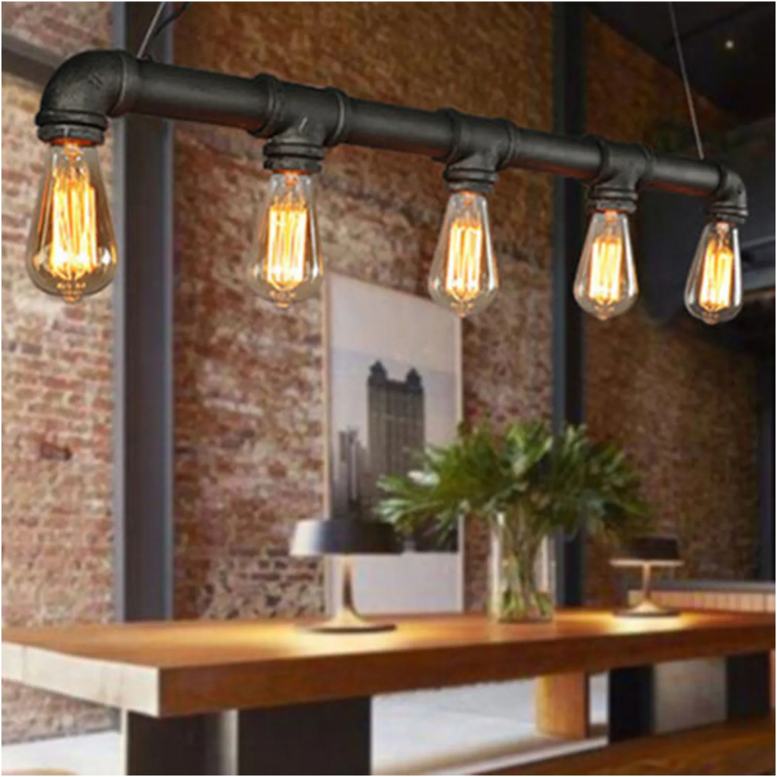 

LOYALHEARTD Vintage Industrial Steampunk Water Pipe Hanging Lamp Pendant Light Indoor Loft Cafe Decoration Length 65cm