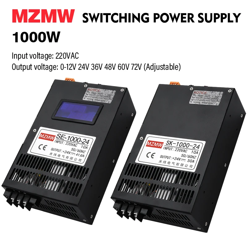 

MZMW 1000W Digital Display Adjustable Switching Power Supply 220V AC To DC 12V 24V 36V 48V 60V 72V 80V 110V 150V 220V CC/CV SMPS