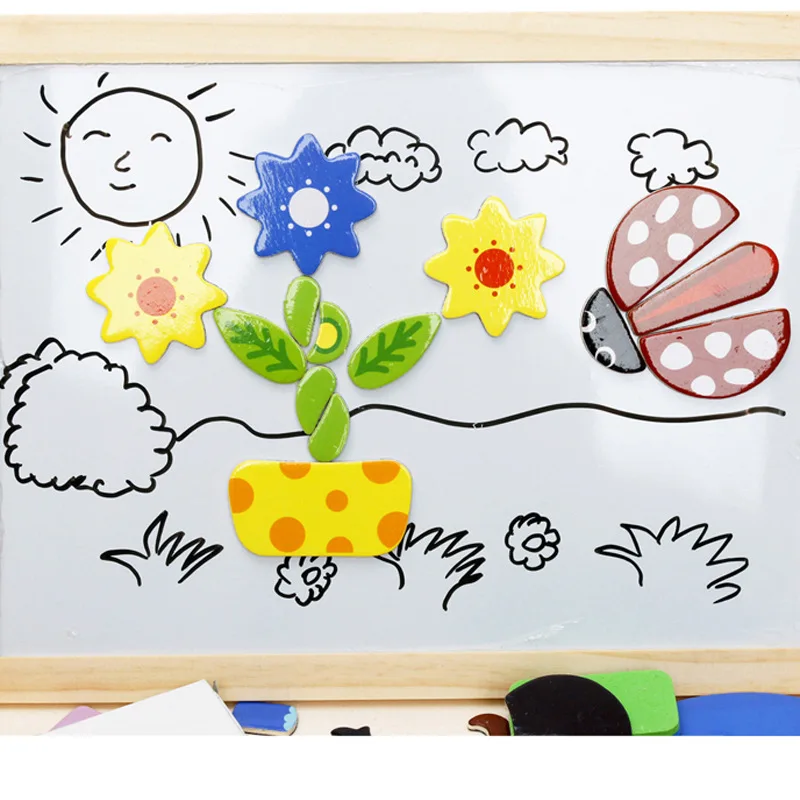 Children Multifunction Animal Puzzle Learning Education Toys for Kids Writing Magnetic Drawing Board Wooden / Paper Kid Gift TMZ