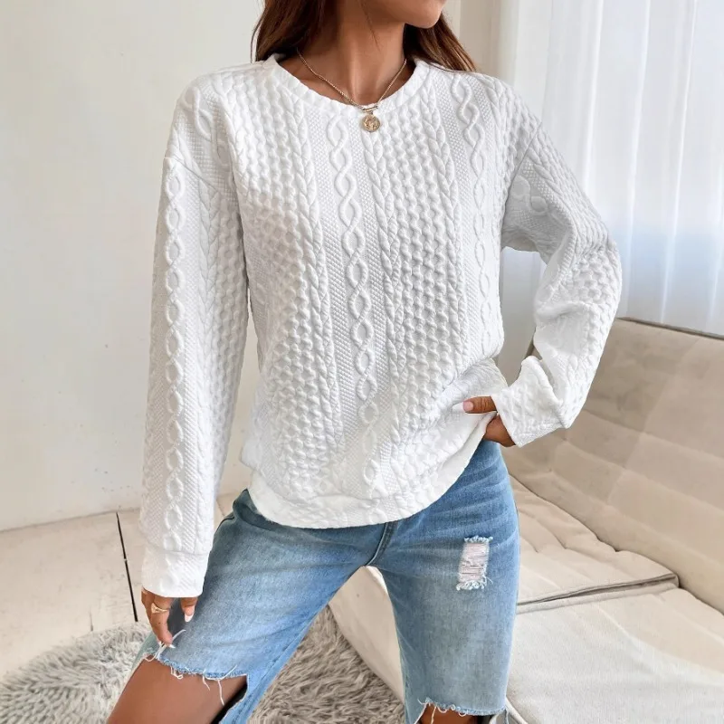 

Spring and Autumn Sweatshirts Fashionable Women's Versatile Solid Color Texture Loose Shoulder Sweatshirt
