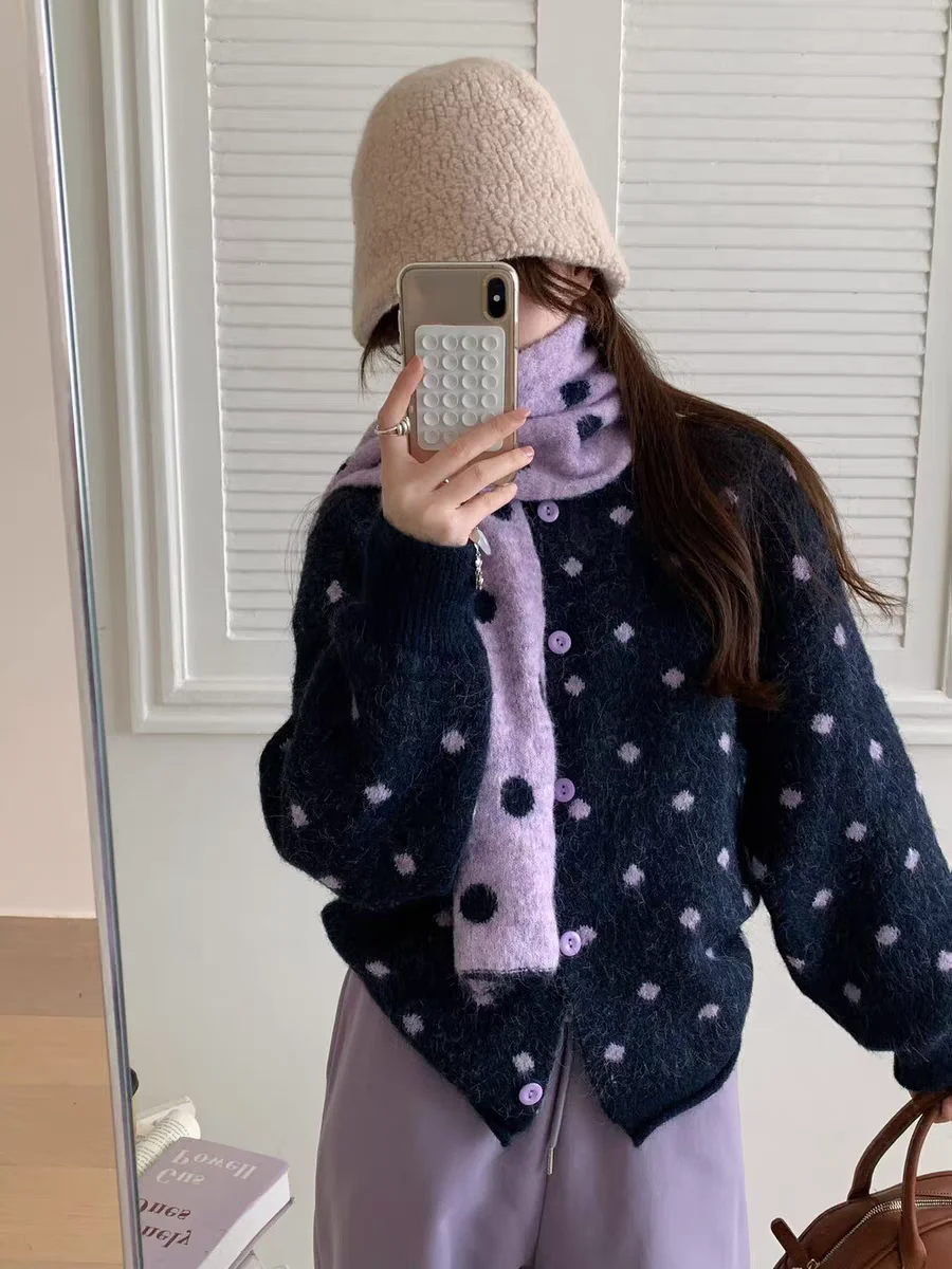 

Loose Fit Korean Style Long Sleeve Knitted Sweater Coat for Women Autumn Winter Commute Fashion Slimming Cardigan Top F350