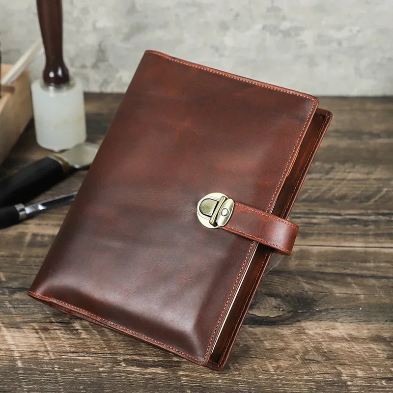 Genuine Leather A5 Notebook Cover With Locking Buckle Pen Slot Journal Notebook Pencil Cute Stationery Office School Supplies