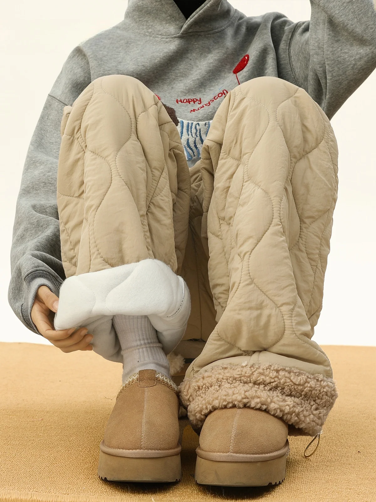 

Retro American Thiened Cotton Pants Men Women Winter Faion Brand Lamb Velvet Warm Straight Leg Pants Lazy Versatile Long ...