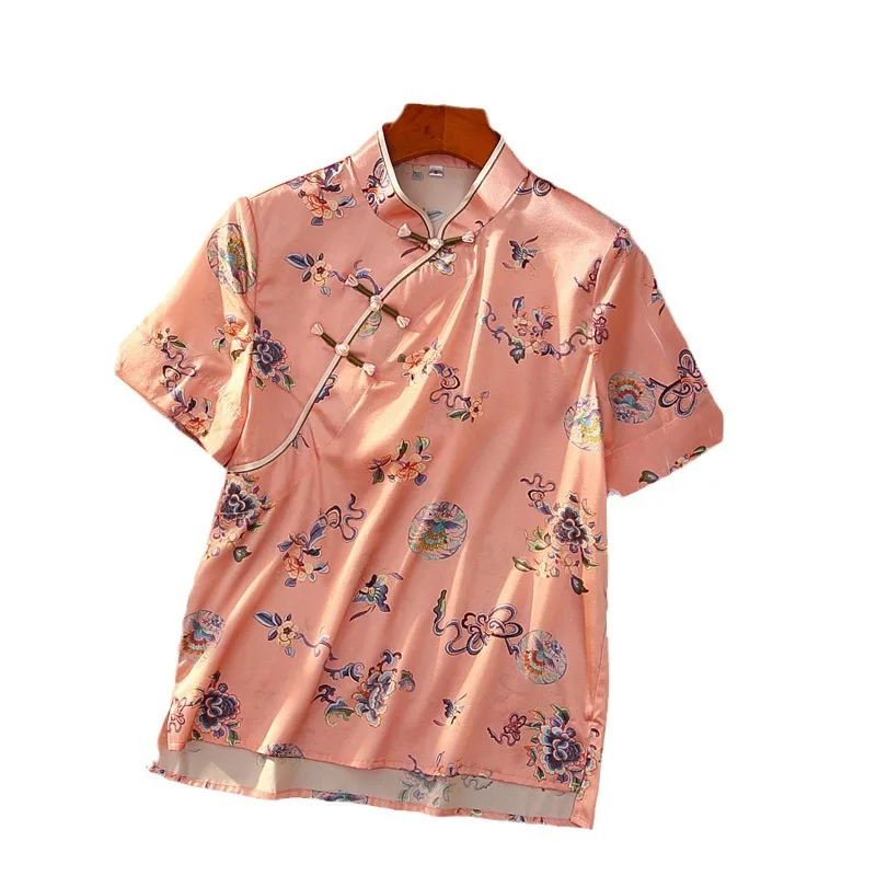 Spring and Summer High Quality Real Silk Printing Chinese Style Improved Cheongsam Qipao Women's Dress Top Suit