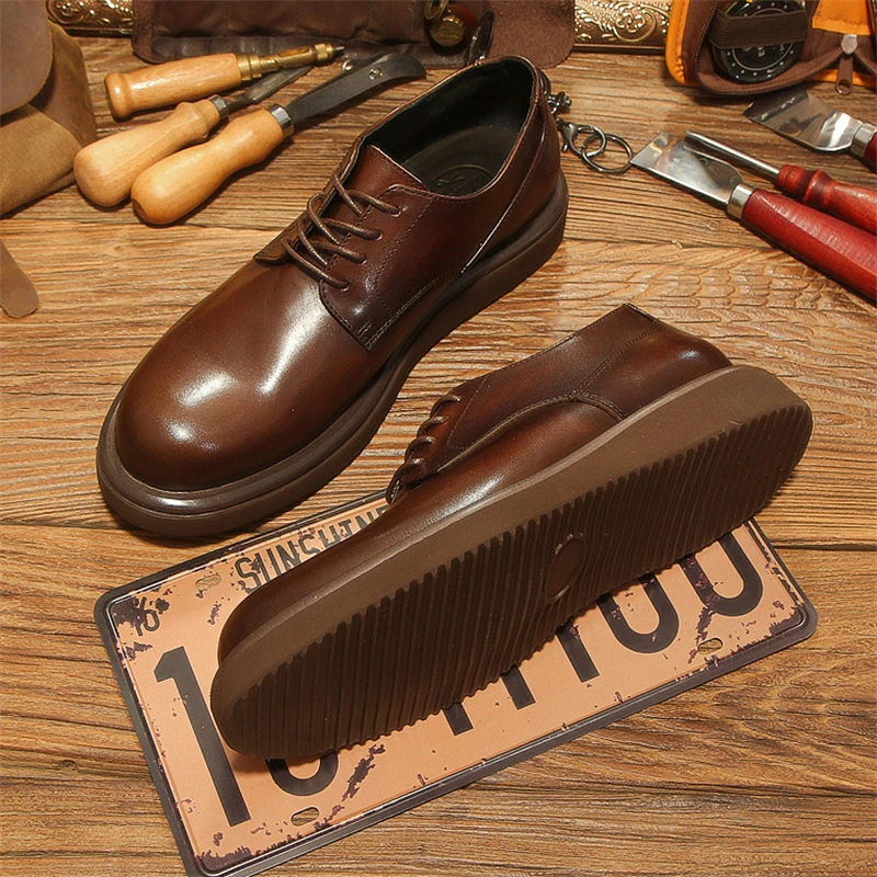 New Men Shoes Genuine Leather High End Black Brown Lace Up Work Luxury Derby Shoes Male Business Office Casual Dress Shoes