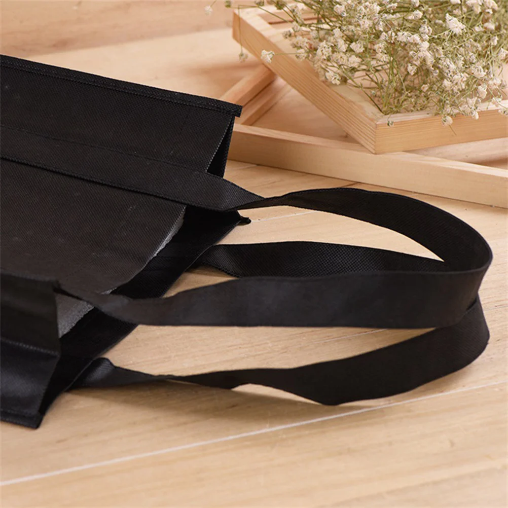 

5Pcs Foldable Lightweight Non-Woven Shopping Bags Reusable Handbags for Grocery Outdoor Carry Black 30x25x10cm