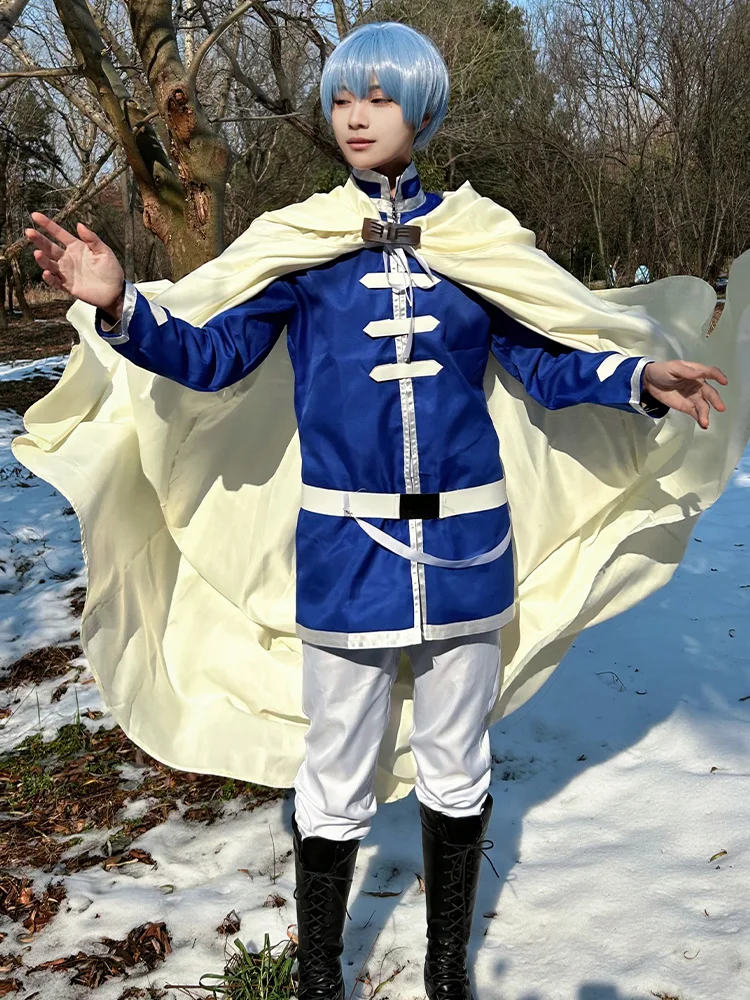 Anime Frieren at the Funeral Cos Himmel Brave Cosplay Deep blue with cape Uniform Party Costume A