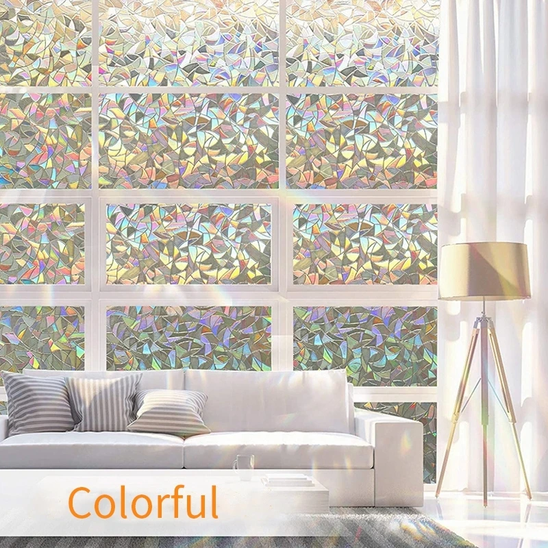 3D Rainbow Window Film Stained Glass Vinyl Self Adhesive Film Home Office Window Privacy Stickers Anti UV Reflective Decoration