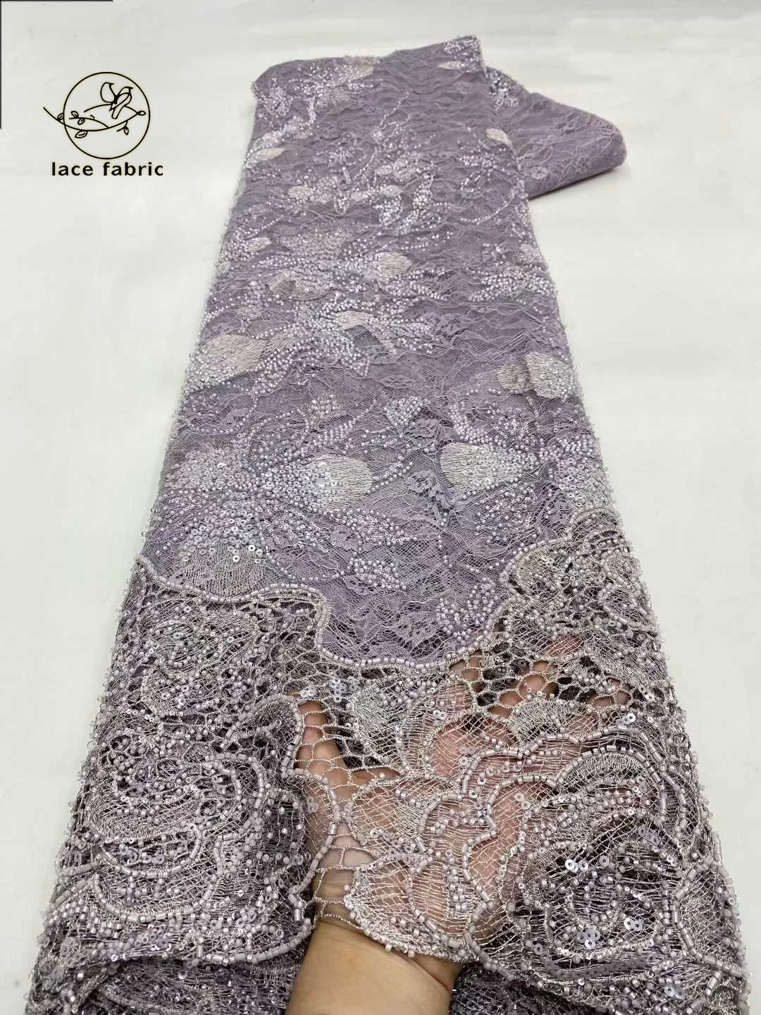 

African Nigerian Groom Sequins Beads Lace Fabric 2026 purple High Quality French Tulle Lace Fabrics For Bridal Dresses Sewing