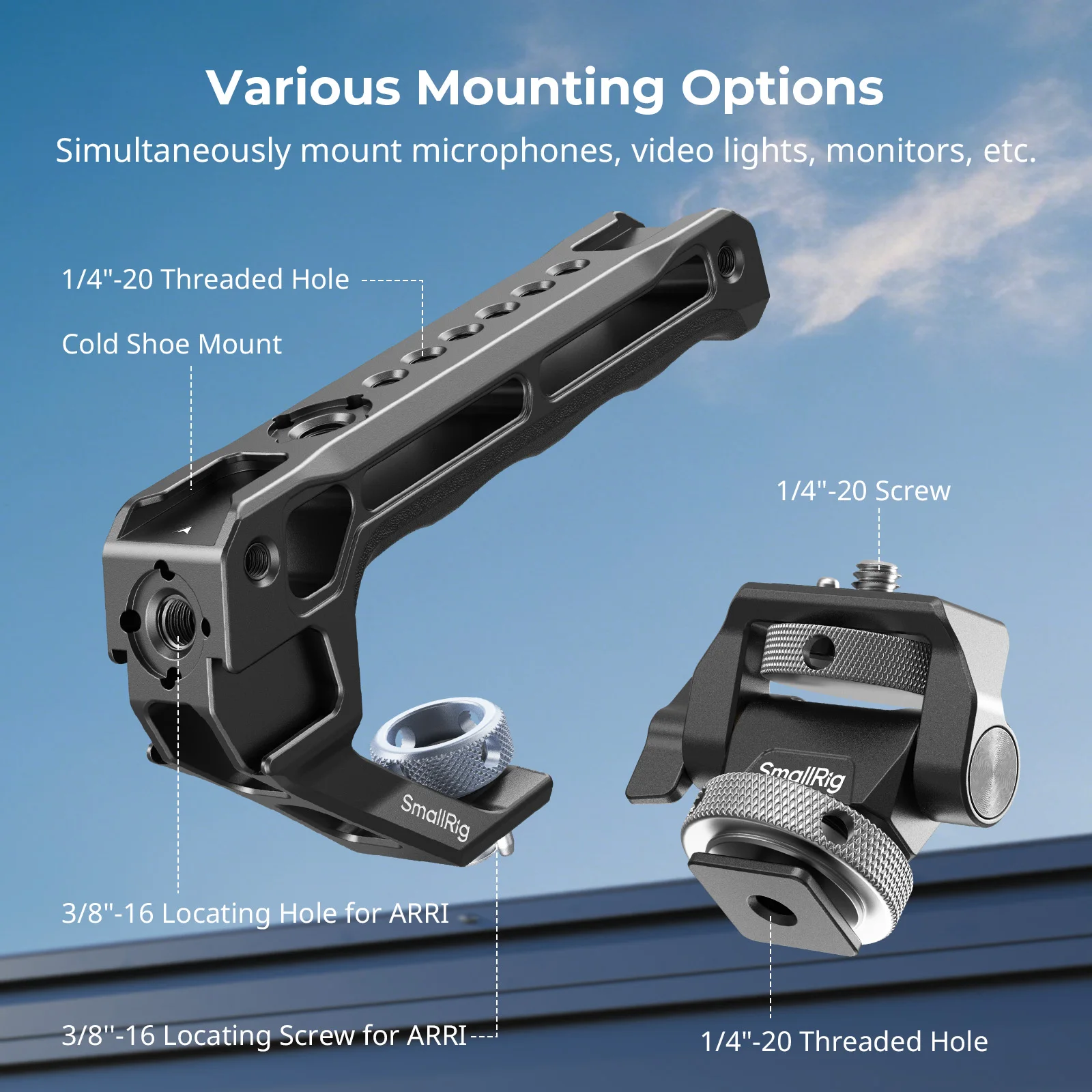مقبض علوي صغير مع مجموعة دعم الشاشة، متوافق مع الحذاء البارد لكاميرا DSLR للميكروفون وأضواء الفيديو والشاشات-5322
