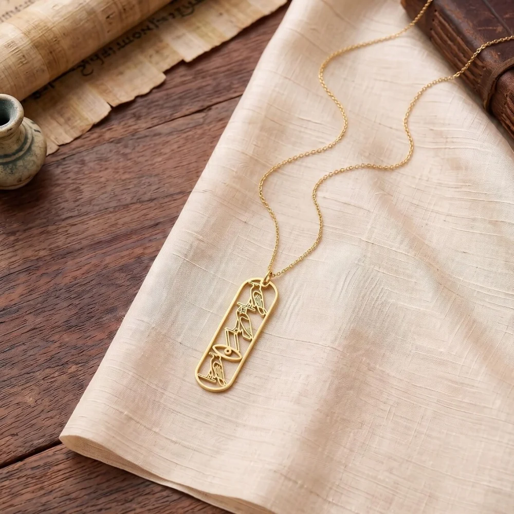 Custom Ancient Egyptian Hieroglyphs Necklace Personalized Ancient Egypt Letter Rectangle Pendant Necklace Vintage Egypt Jewelry