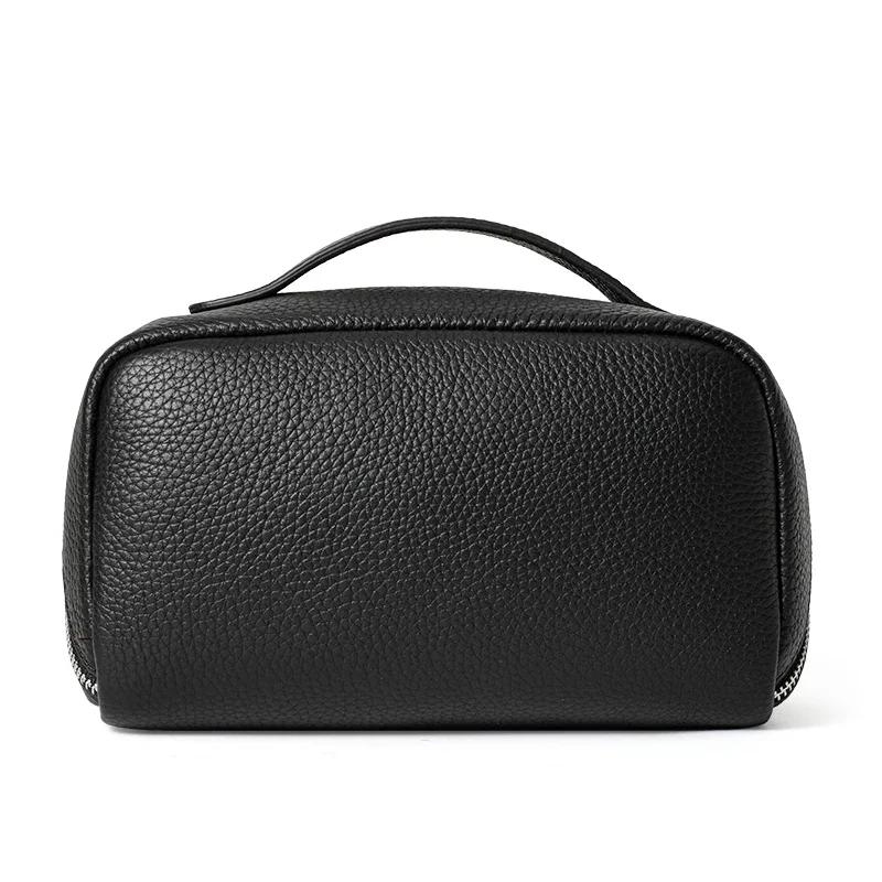 Aidrani Simple Style Genuine Leather Cosmetic Bag for Women New Large Capacity Portable Travel Storage Bag Handheld Wash Bag