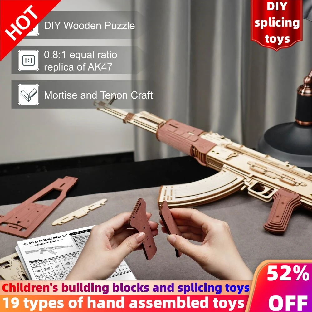 Automatic Rifle AK-47 3D Wooden Assembly Gun Double Firing Modes Funny DIY Toys for Kids Justice Guar festival Kid gift Toy