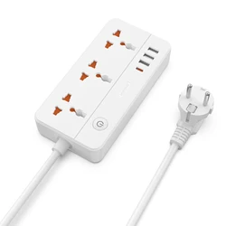 Universal Multi Power Strip EU Plug with 2M Copper Cable 4 AC Outlet 2 USB 1 Type C Port PD 20W Fast Charge Electrical Socket