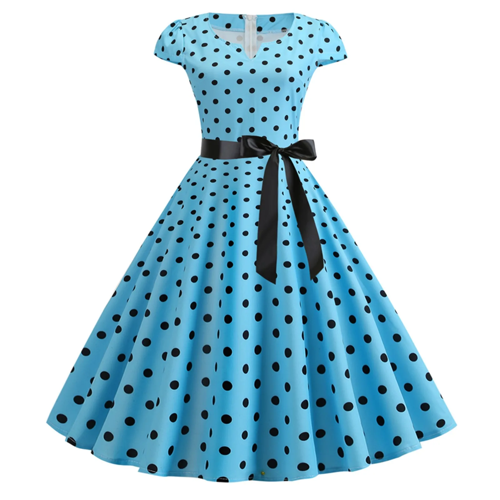 Woman Retro Dresses Audrey Hepburn 1950s 60s Rockabilly Polka Dot Printed Bowknot Pinup Ball Gown Party Dress Robe Vestidos