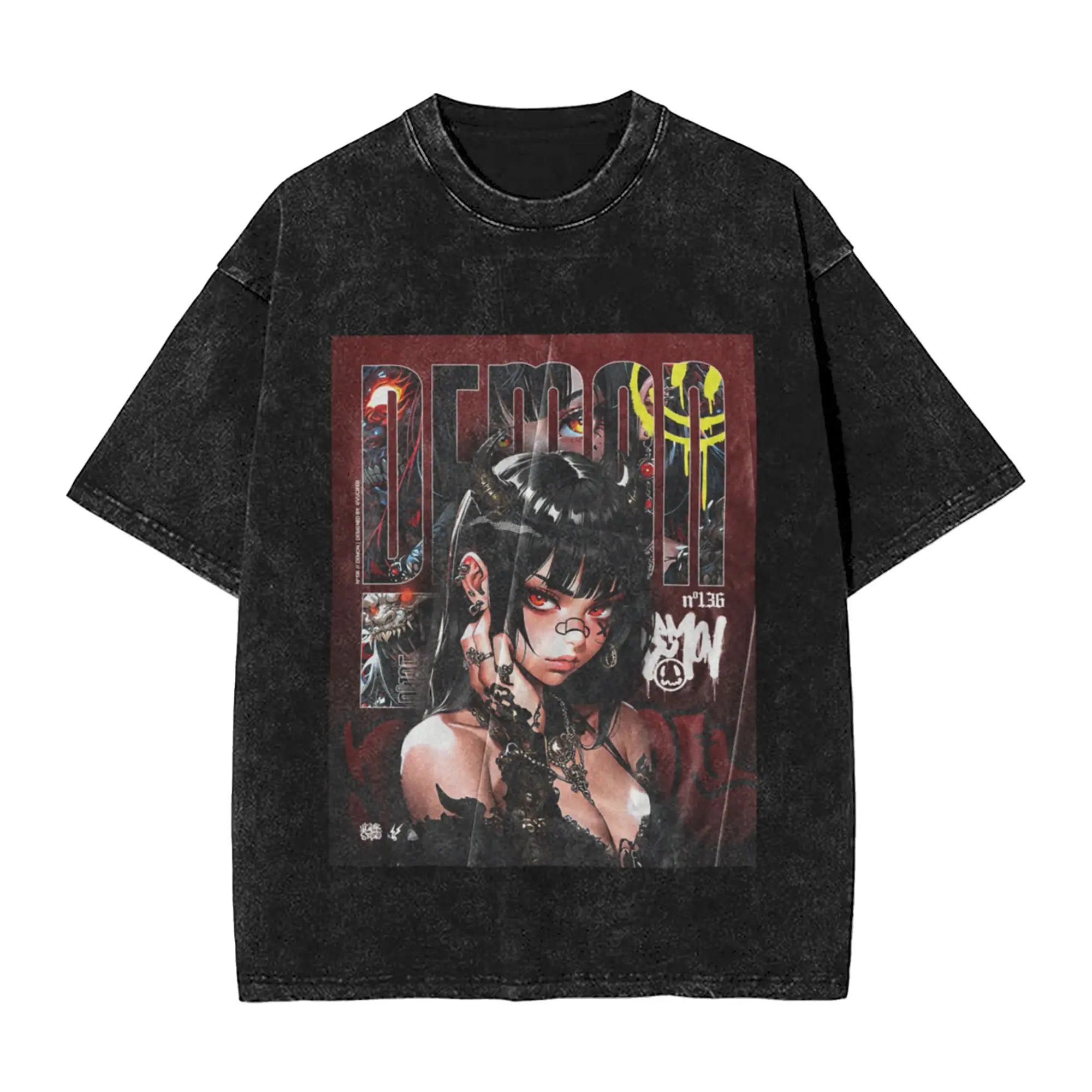 Horned Woman Grunge Dark Fantasy Theme Unique Comfort A Washed T Shirt Men's Women's Oversized Cotton Tees Tops