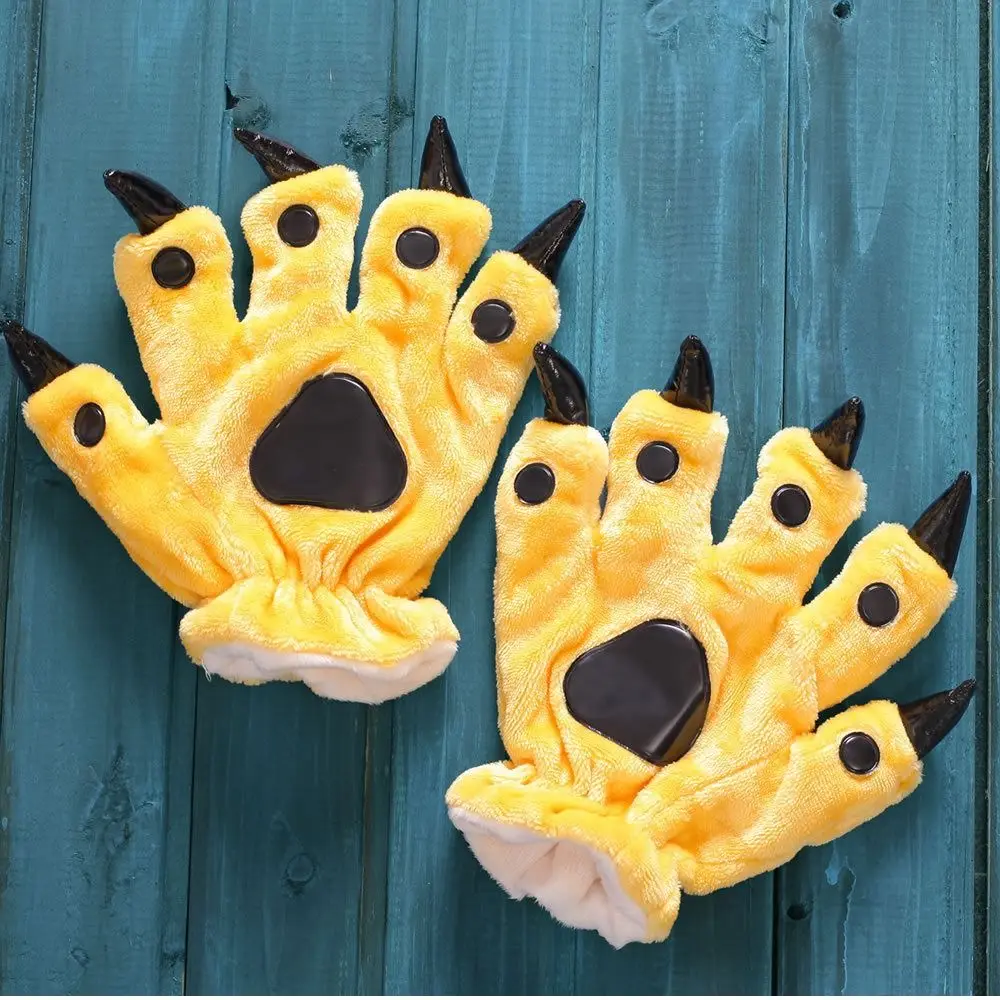 

Flannel Kigurumis Animal Gloves Plush Gloves Cartoon Warm Up Animal Paw Gloves Soft Dairy Cattle Dinosaur Gloves Halloween