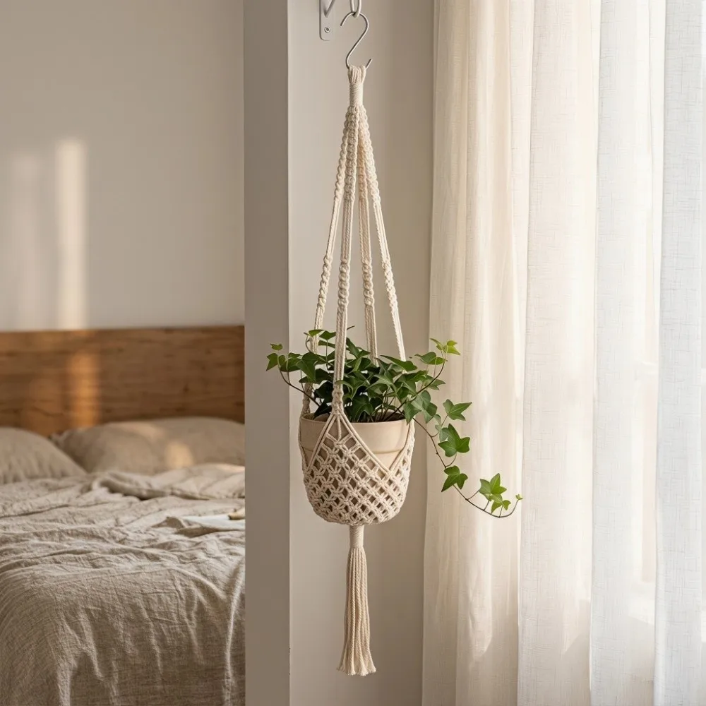 Hanging Planter Handmade Macrame Plant Hanger Sturdy Bohemian Plant Hanger Long Creative Hanging Basket Courtyard Garden