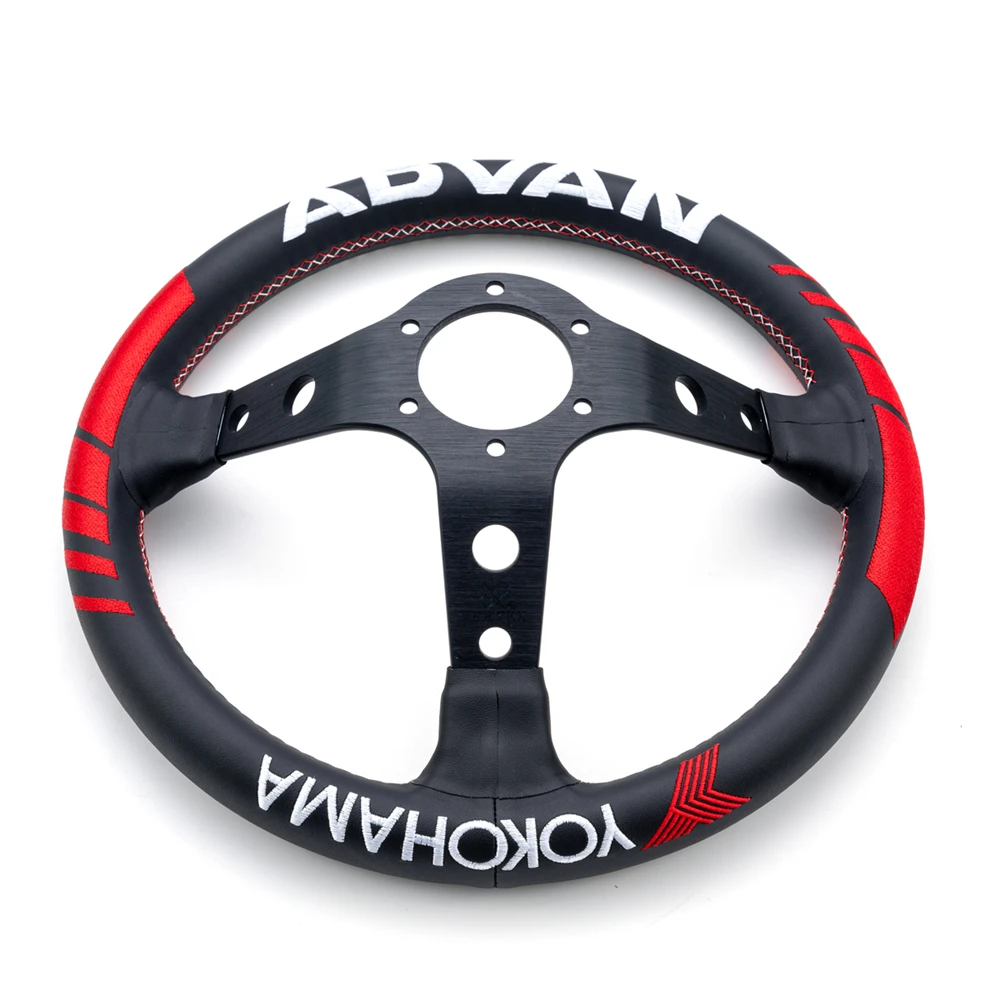 VERTEX JDM 330mm Racing Steering Wheel Black Genuine Leather Collaboration Steering Wheel with Red Line Embroidered 4